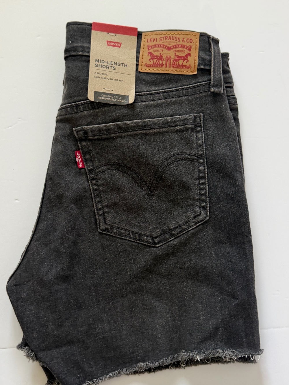 Levi's Womens Black Slim Mid-Length Denim Shorts